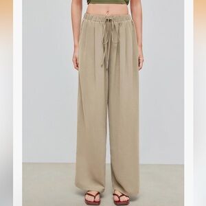 Cider Beige Wide-Leg Drawstring Waist Pants